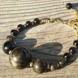 bracelet de protection en obsidienne dorée