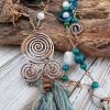 collier sautoir en chrysocolle et pierre de lune, collier de soin émotion