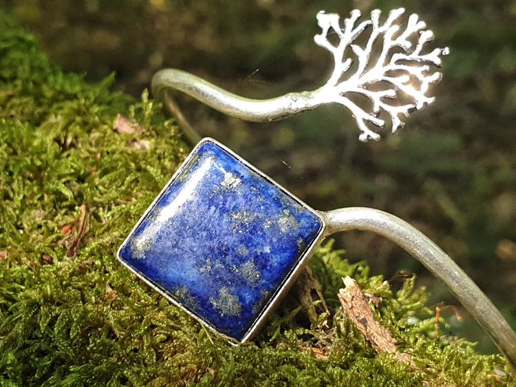 Bracelet lapis-lazuli, pierre naturelle bleue parsemée de pyrite, arbre de vie
