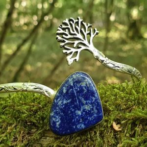 Bracelet lapis-lazuli, pierre naturelle bleue parsemée de pyrite, arbre de vie