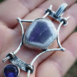 pendentif auralite 23 avec améthyste, en argent massif, design