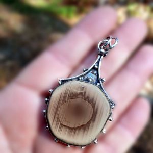 Pendentif en jaspe impérial rond, pierre naturelle tons beige et marron