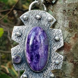 Pendentif en charoite, pierre naturelle Russe violette, pendentif vintage