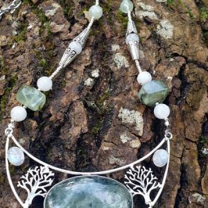 Collier arbre de vie prehnite et pierre de lune ou péristérite