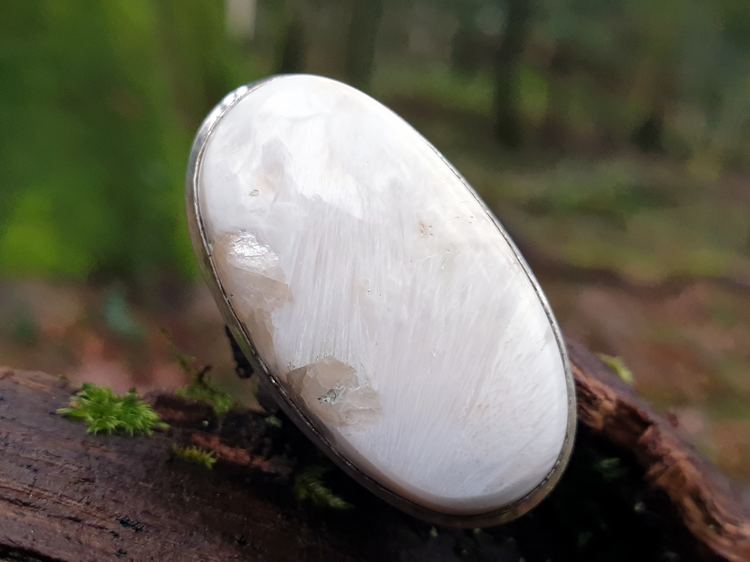 Bague en scolécite, pierre naturelle blanche angélique, en plaqué argent, taille 54