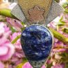 Sodalite en forme de goutte, pierre naturelle montée en pendentf original avec étoile
