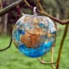 Bulle pendentif de quartz aqua aura avec feuille d'or véritable
