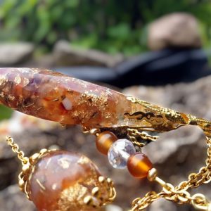 Pendule collier en cornaline, perles réalisées à la main