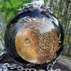 obsidienne dorée moulée en résine époxy avec fleur de vie, ancrage