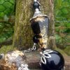 pendule obsidienne dorée féérique, avec perle réalisée à la main et feuille d'or