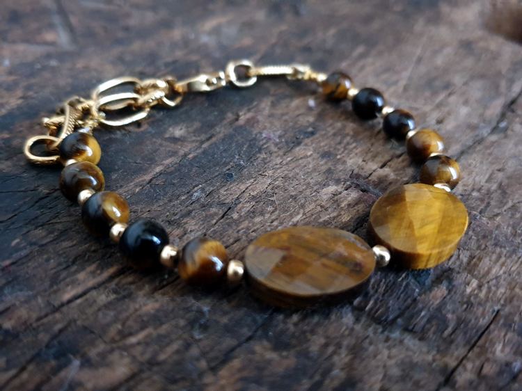 Collier Homme Oeil De Tigre - Perles 6/8/10mm - Longueur 47 à 58 Cm - Fermoir Mousqueton - Pierre Naturelle - 11